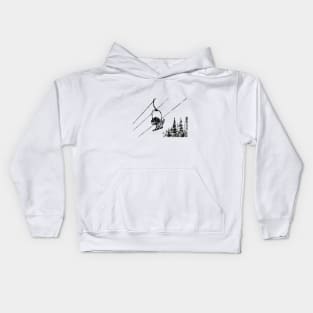 Snowboarder and a skier on the lift Kids Hoodie